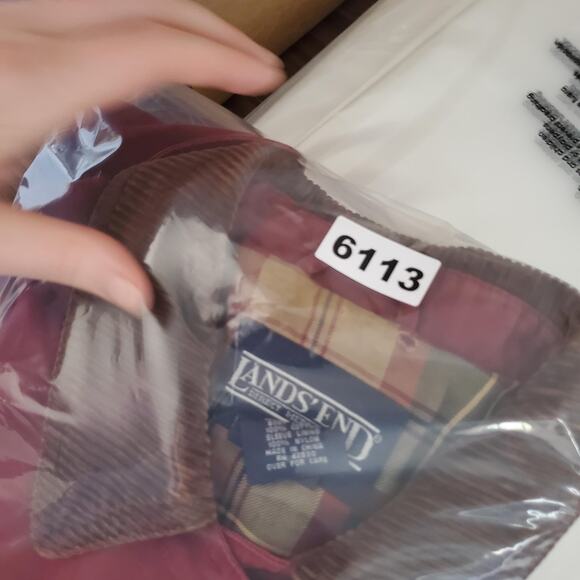 Vtg Lands' End Jacket Womens Small Red Canvas Barn Chore Corduroy Flannel Lined - Picture 11 of 11